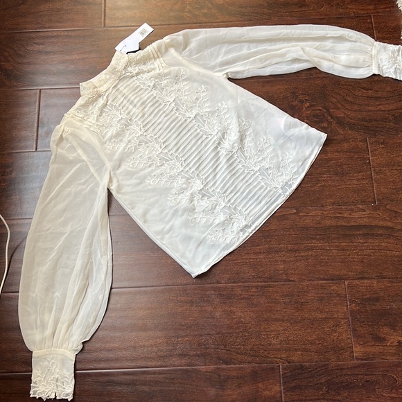 Topshop Sheer Long Sleeve Embroidery Top - Picture 7 of 9